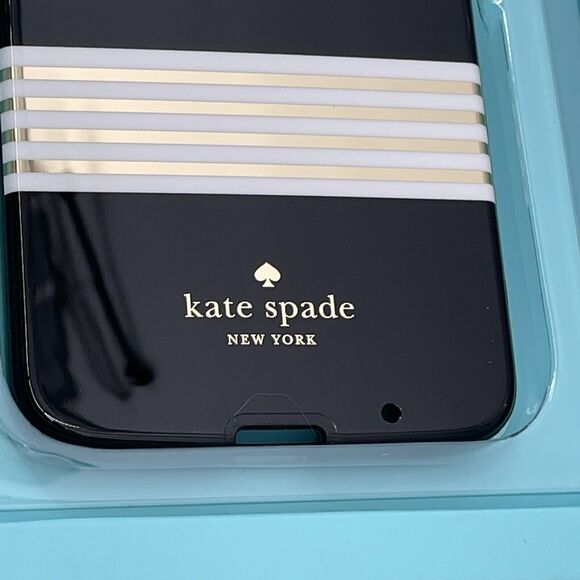 Kate Spade NY Hardshell Cell Phone Case Moto Z Droid Black White Gold Stripes - Picture 7 of 10